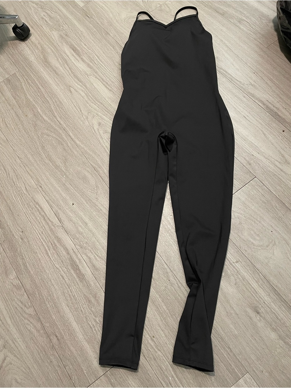 Black Slim Spaghetti-Strap Jumpsuit with V-Neck